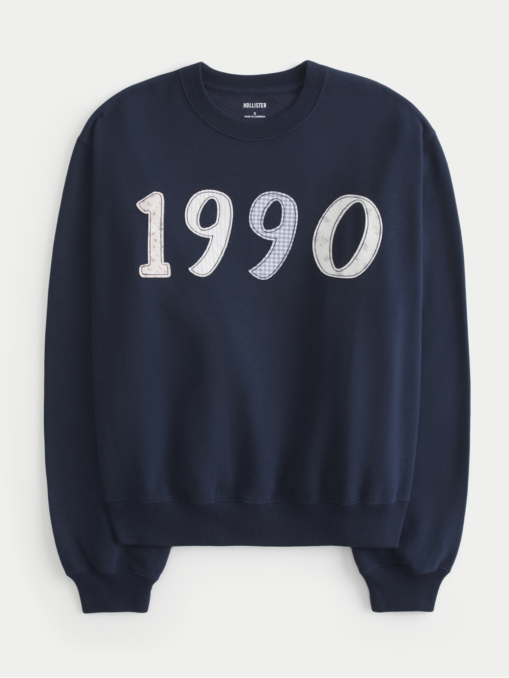 Hollister Navy Crewneck Sweatshirt with White Embroidered '1990'